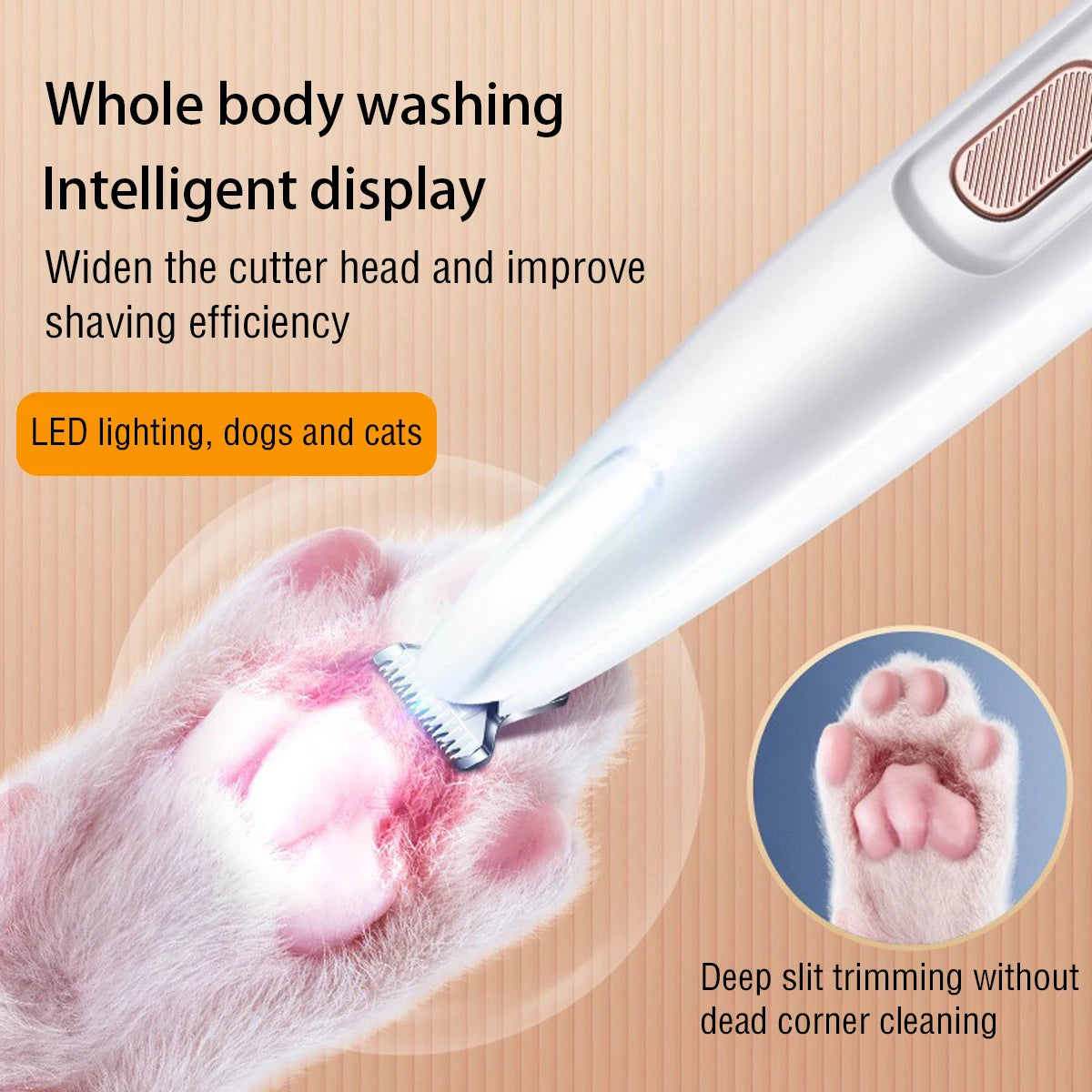 New Dog Paw Trimmer with LED Light Fully Waterproof Pet Hair Trimmer with LED Display Dog Clippers for Grooming 18mm Widen Blade