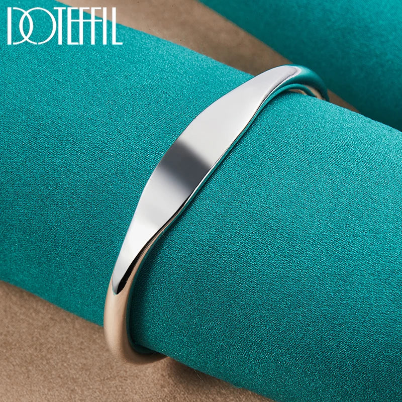 DOTEFFIL 925 Sterling Silver Double Bead Cuff Bangle Bracelet For Women Man Fine Fashion Jewelry