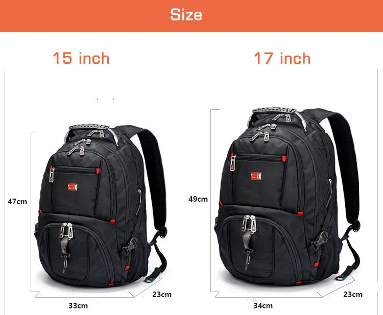 Swiss-Multifunctional bags Durable 17 Inch Laptop Backpack, Travel Bag,College Bookbag,USB Charging Port,Water Resistant