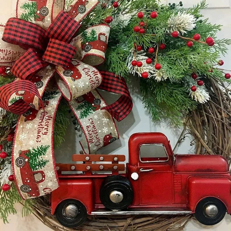 Artificial Christmas Wreath Plant Rattan Red Truck Rustic Fall Front Door Round Garland Simulation Berries Festive Home Decor