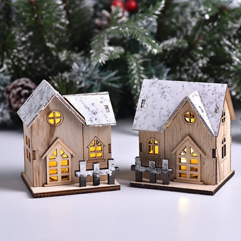 Christmas LED Light Wooden House Luminous Cabin Merry Christmas Decorations for Home DIY Xmas Tree Ornaments Kids Gift New Year