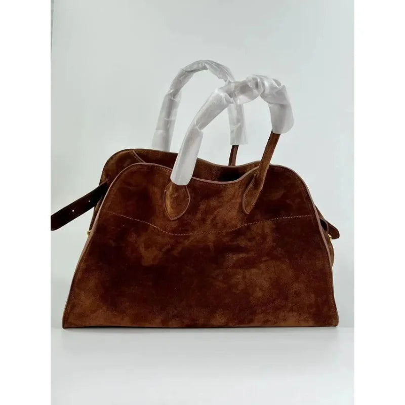 LUXURY Margaux Handbag Cowhide Large Capacity Women's High Range Suede Tote Bag Minimalist Style Margaux