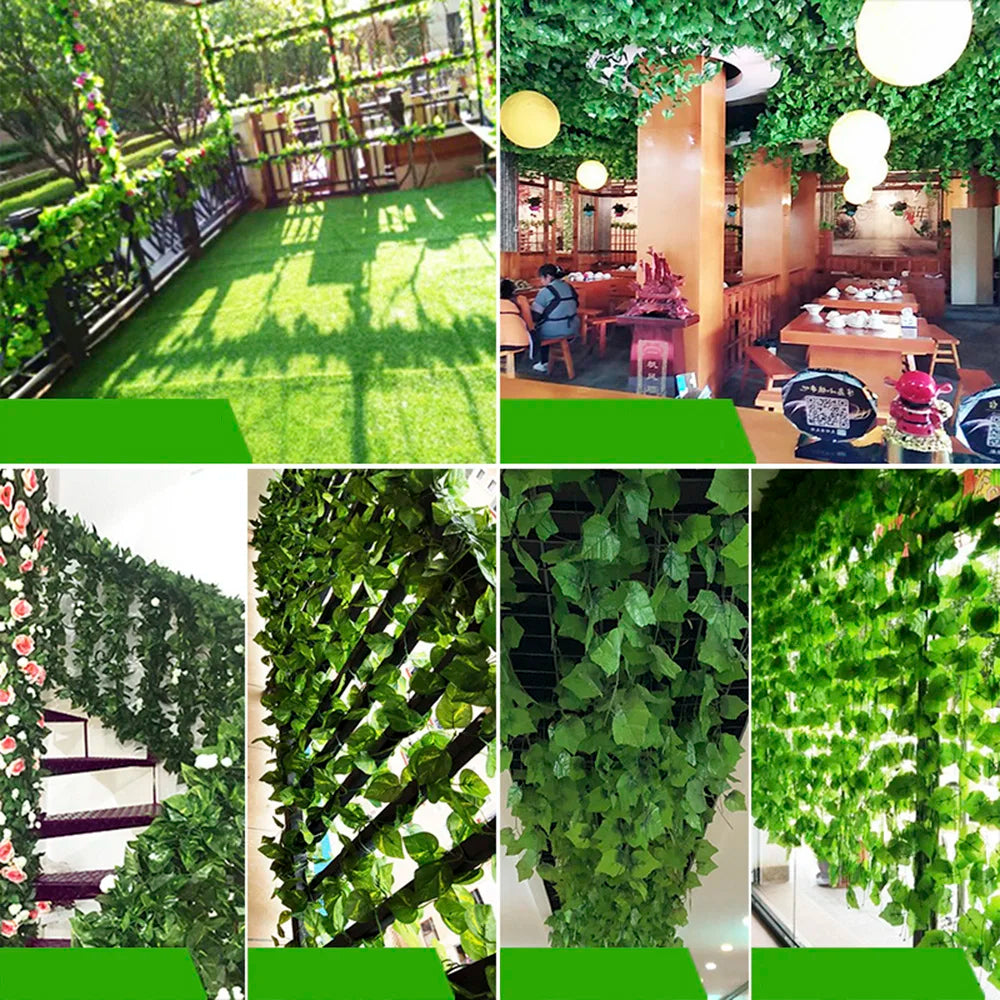 12Pcs/Pack Artificial Ivy Pothos Wall Hanging Decor Fake Plants Liana Vine String Leaves Home Outdoor Garden Wedding Decorations