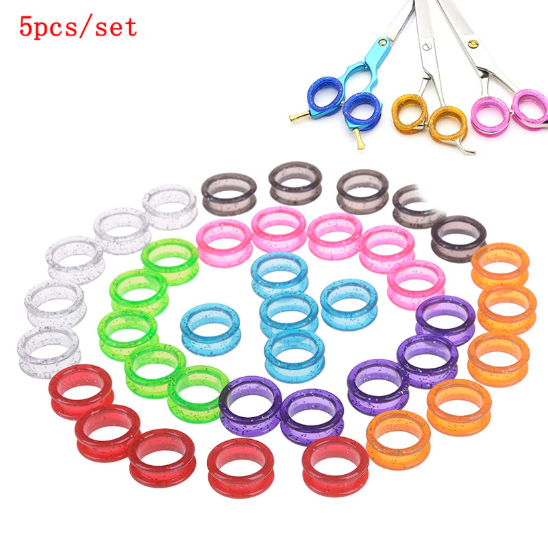 5PCS Silicone Finger Rings for Cat Dog Hair Scissors Professional Pet Grooming Scissors Protector Cutting Curved Thinning Shears