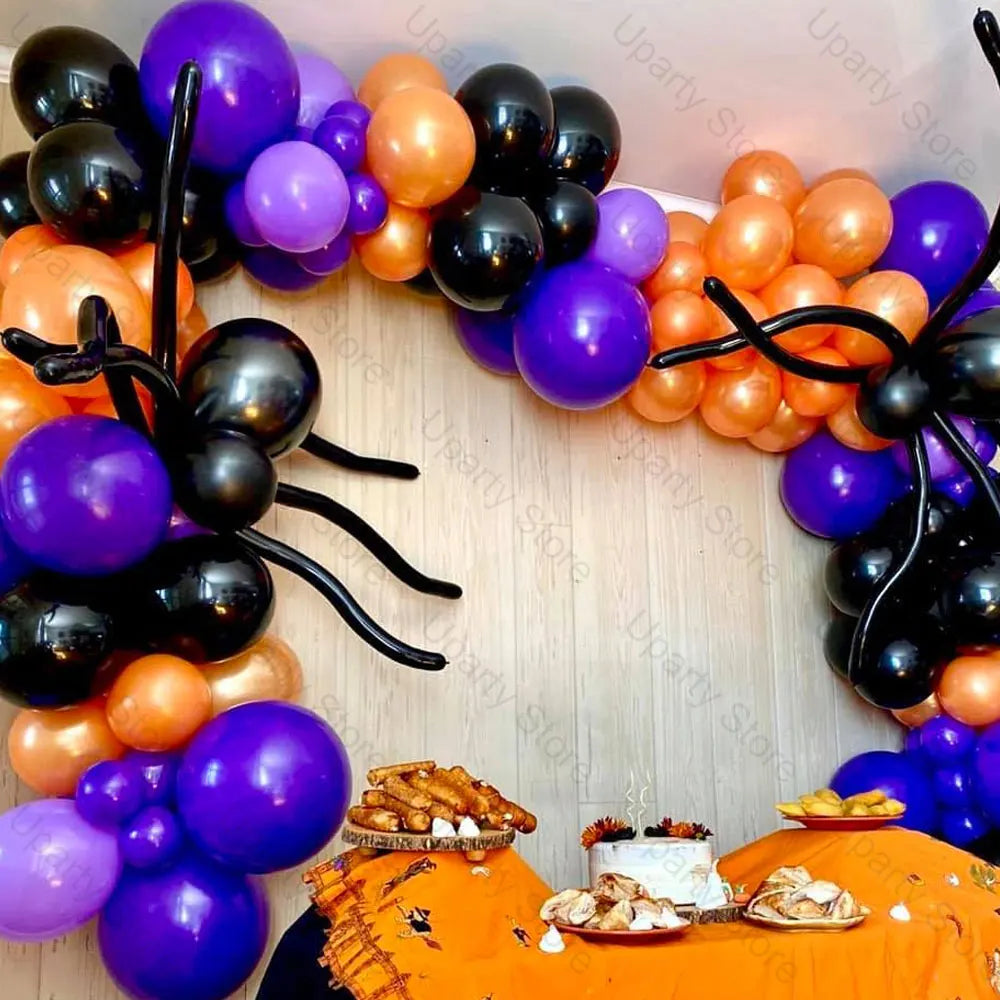 255Pcs Halloween Balloons Arch Metal Purple Lotus Orange Black Spider Balloon Garland for Birthday Halloween Home Party Decorati