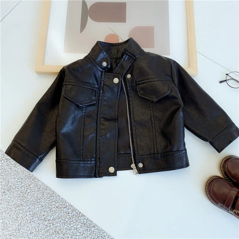 Spring Autumn Boys Leather Jackets For 2-8 Years 2023 New Classics Handsome Baby Boy Pu Outerwear Kids Clothing Zipper Fly Coats