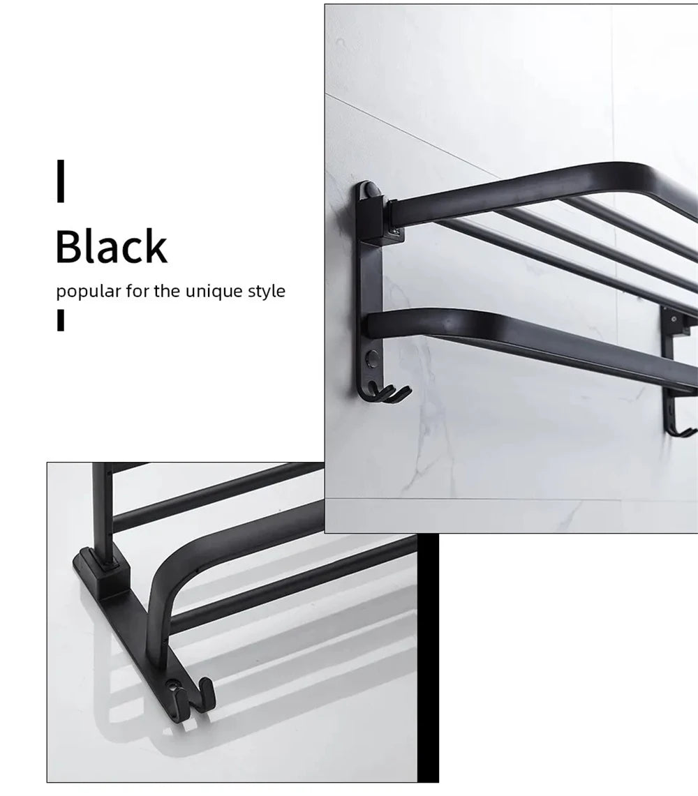 Multifunctional Aluminum Foldable Towel Rack Wall-Mounted Bathroom Item Shelf Suitable for Shower Rooms Bathroom Accessories