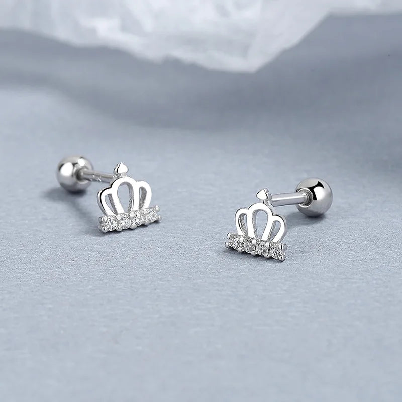 Trendy Silver Screw Back Helix Stud Earrings with Sparkling Cubic Zirconia by Bulbusbow