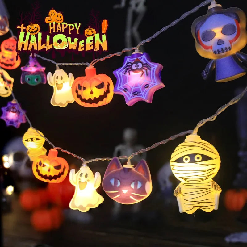 2024 Halloween Party LED String Lights Ghost Pumpkin Cat Spider Web Decor Night Light Halloween Indoor Outdoor Decoration Props