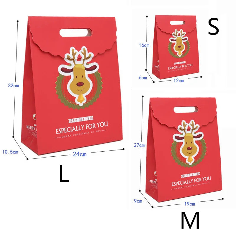 Merry Christmas Gift Bags with Handle Santa Claus Deer Pattern Paperboard Bag Handbag Xmas Candy Cookie Gifts Packaging Bags