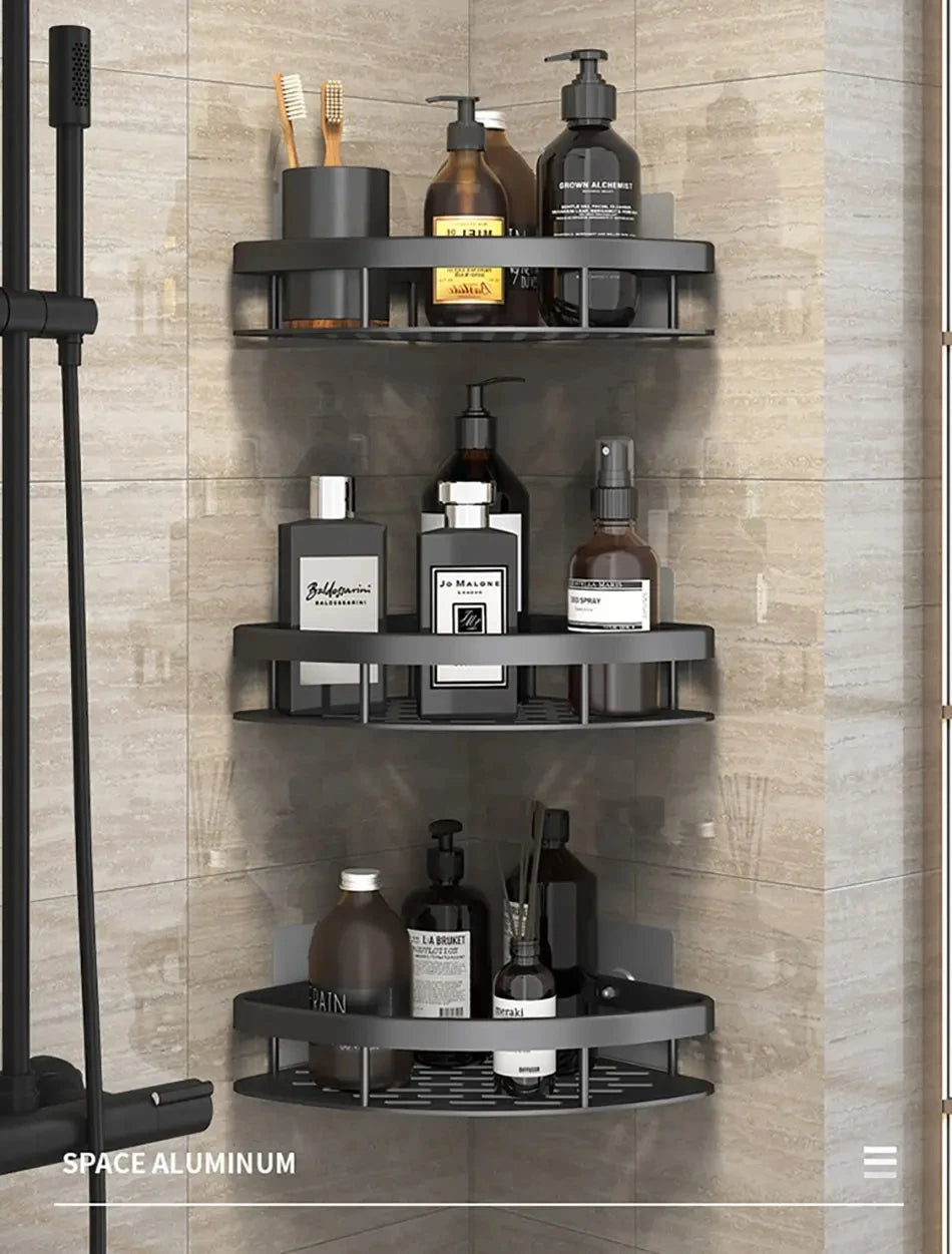 Bathroom Shelf Kitchen Storage Rack No Drill Shelves Wall Mount Corner Shelf Shower Holder For WC Organizer Bathroom Accessories