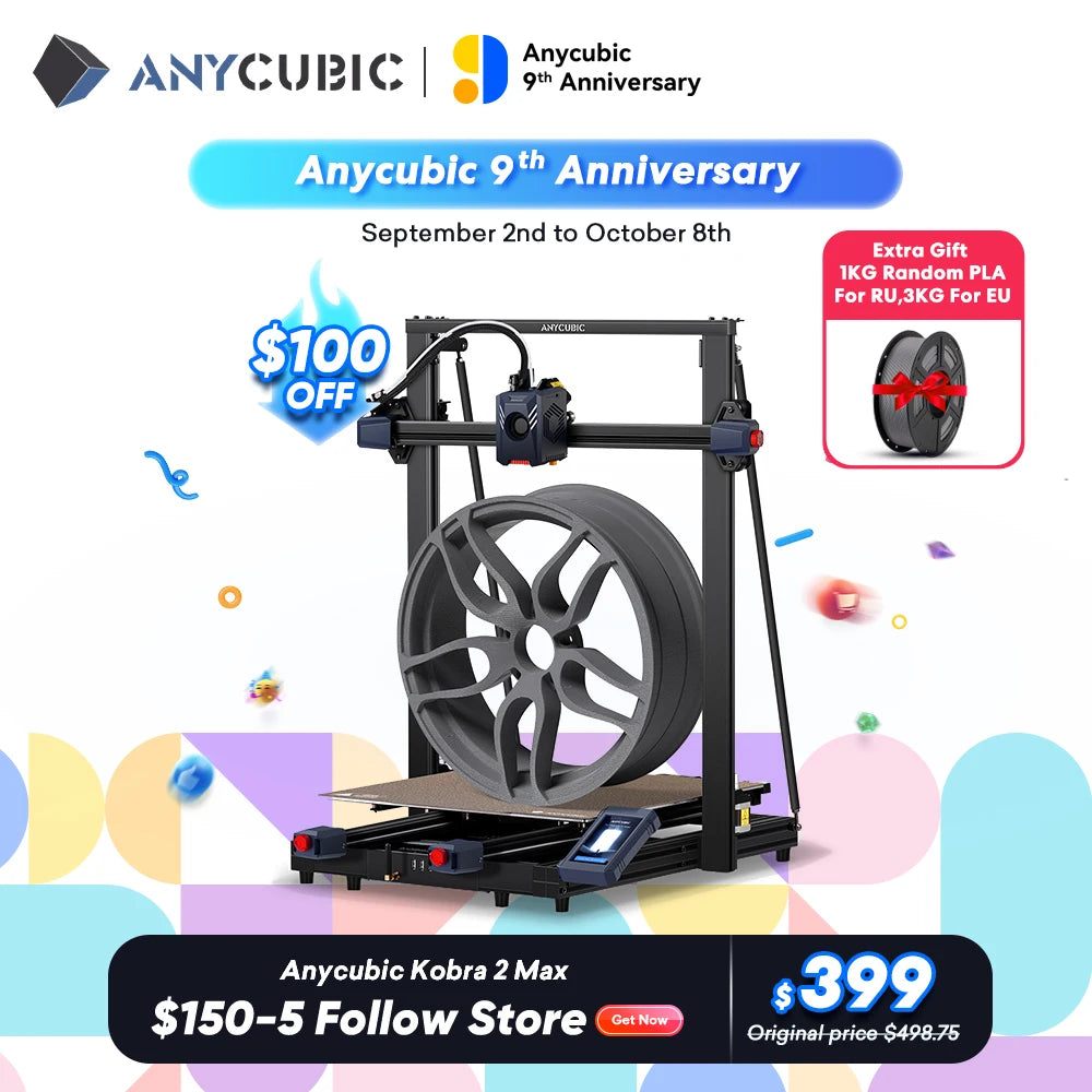 طابعة ثلاثية الأبعاد ANYCUBIC Kobra 2 MAX FDM كبيرة الحجم بسرعة طباعة قصوى 500 مم/ثانية وحجم بناء 500*420*420 مم مع التحكم الذكي من خلال التطبيق