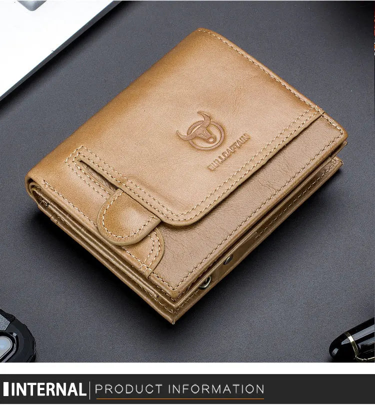 Vintage RFID Men's Wallet Cowskin Genuine Leather Short Wallets Male Cowhide Zipper Coin Pocket Man Purse with Card Holder