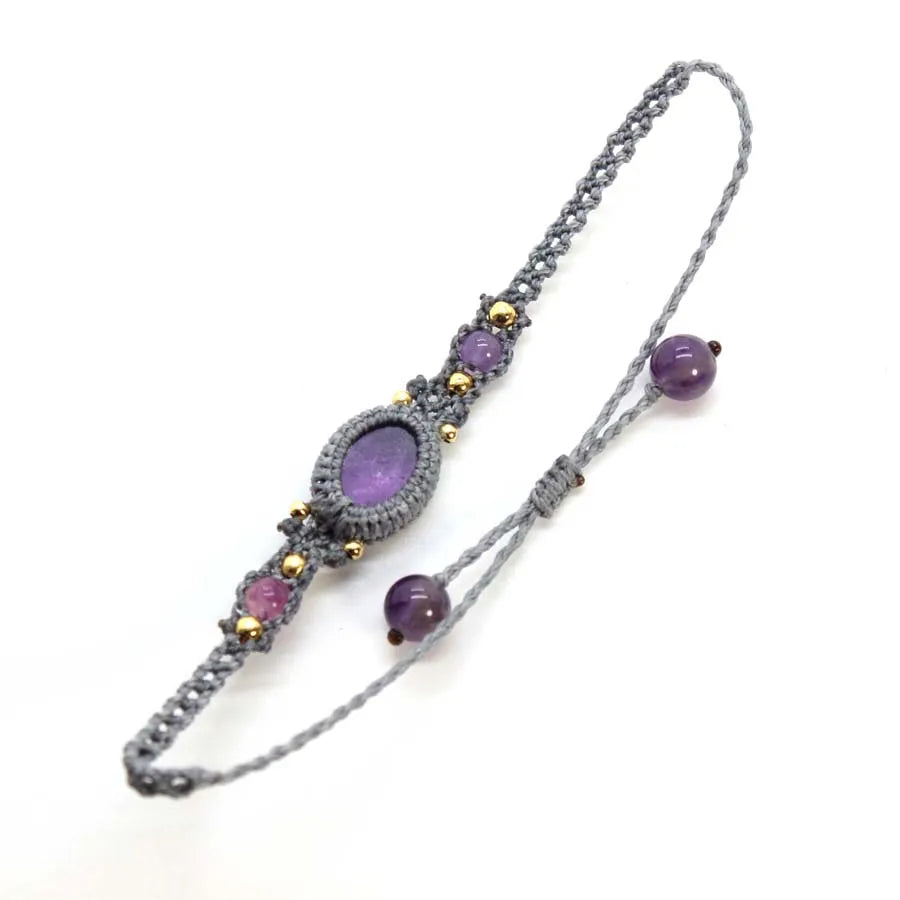 Handmade Rope Braided Macrame Stone Bracelets For Women Natural Crystal Amethyst Lapis Lazuli Weave Adjustable Bracelet Jewelry