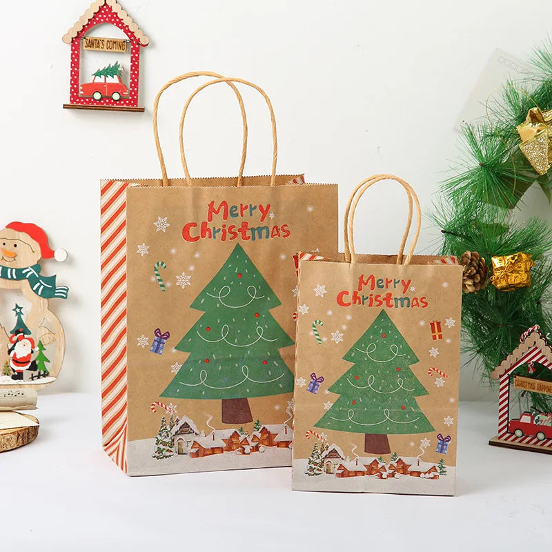 StoBag, Merry Christmas, Reusable Kraft Paper Bags, for packing gifts, goodies, Santa, Snowman pattern, Party Supplies, 12/30pcs