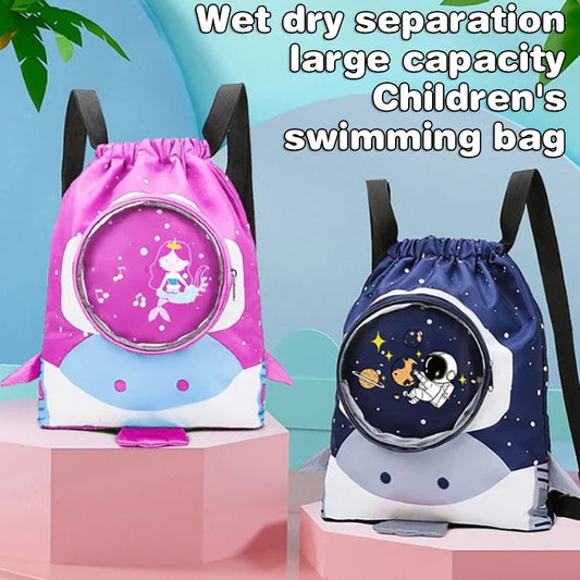 Childrens Cartoon Swimming Bag Waterproof for Kids Women Wet Dry Clothes with Shoes Goggles Storage Pouch Pool Sports Backpack