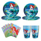 Disney Ariel Mermaid Birthday Decoration Cartoon The Mermaid Princess Tableware Cup Plate Balloons Party Supplies Baby Shower