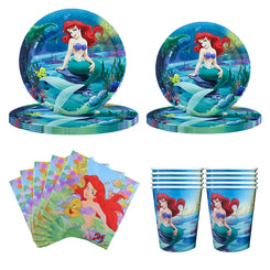 Disney Ariel Mermaid Birthday Decoration Cartoon The Mermaid Princess Tableware Cup Plate Balloons Party Supplies Baby Shower