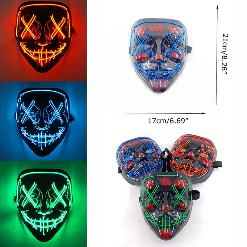 Halloween LED Purge Neon Light Up Mask Costumes Cosplay Mask With LED Gloves Women Men Halloween Decor Full Face Glowing  Mask