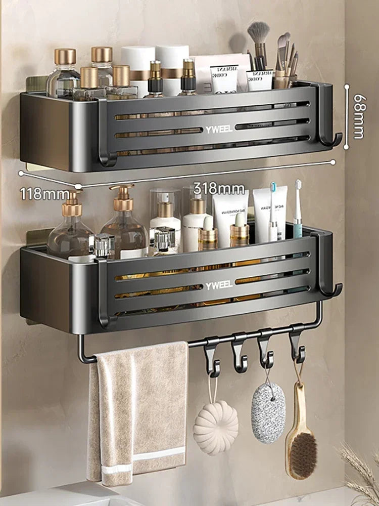 No Drill Bathroom Shelf Bathroom Makeup Shampoo organizer Aluminium Bathroom Organizer Shower Shelf Bathroom Accessories