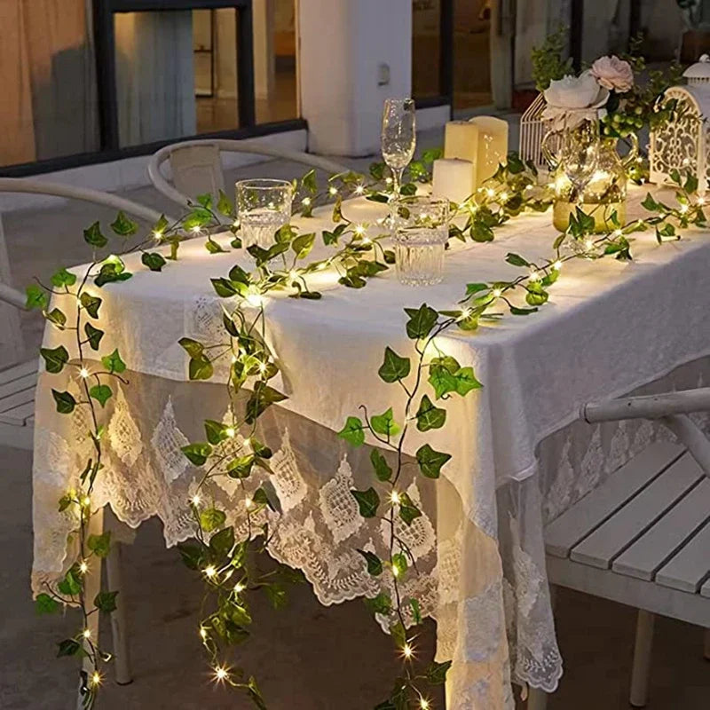 2Meter Green Leaf Ivy Vine with LED Lights String for Home Bedroom Decor Wedding Glowing Artifical Plant Garland Home Decor