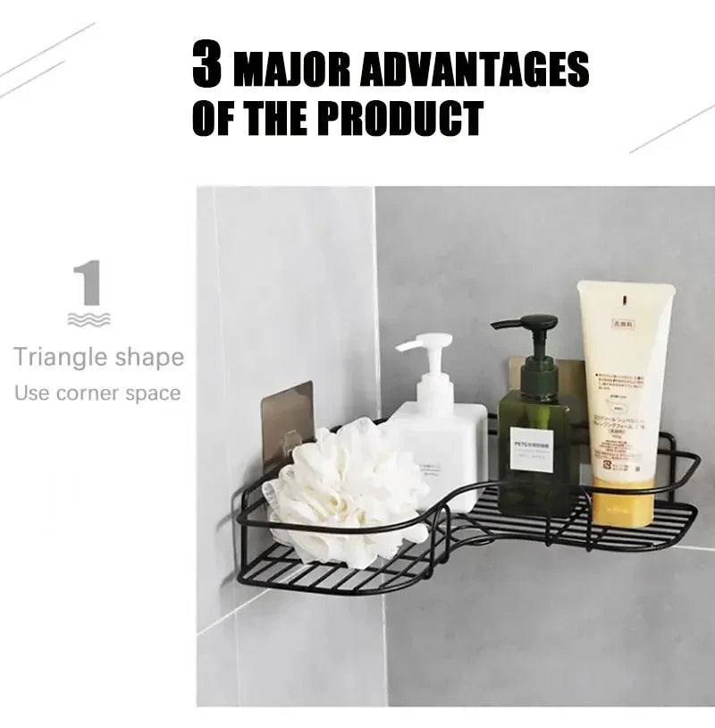 Toilet Storage Rack Bathroom Shelf No-Drill Corner Shelf Shower Wall Mounted Shelf Bracket Bathroom Accessory Organizer Shampoo