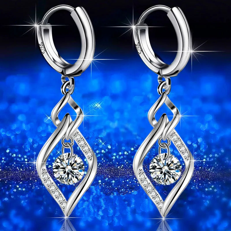 Bulbusbow 925 Sterling Silver Heart Drop Earrings with Blue, Pink, White & Purple Crystal Zircon and Sapphire