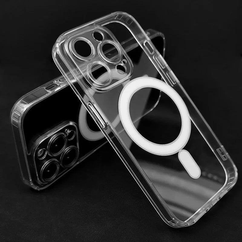 Luxury Transparent For magsafe iphone 12 13 14 15 16 pro max Case Square Frame hard acrylic backboard magnetic clear Cover