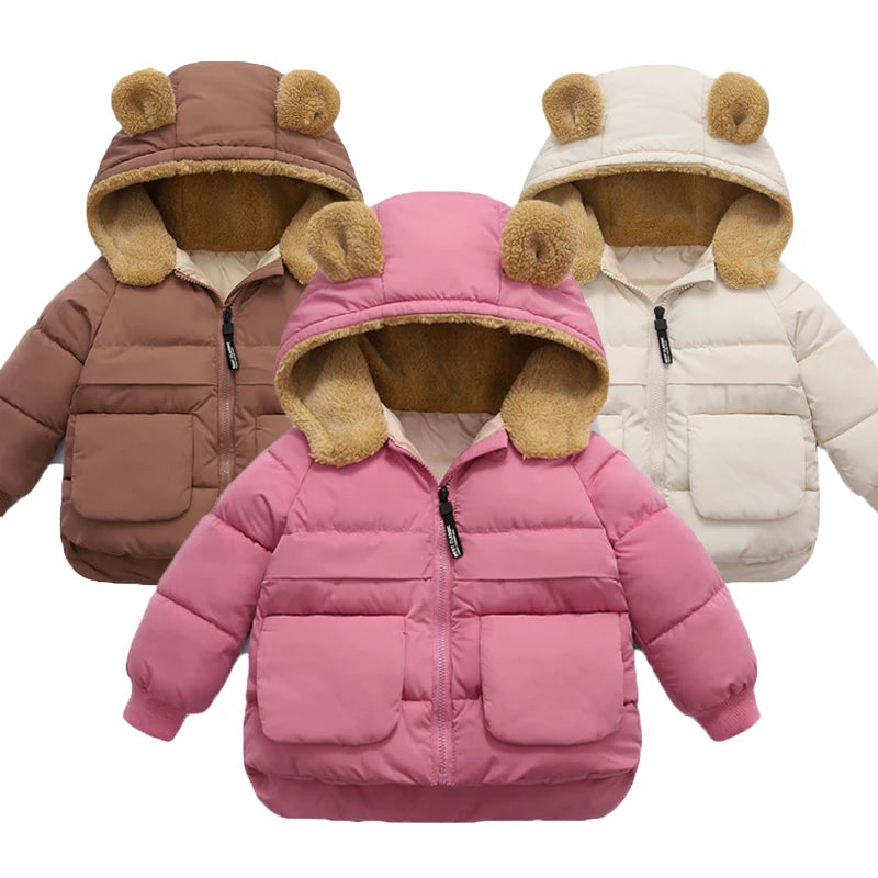 Girls Boys Autumn Down Coats Kids Winter Warm Hooded Jackets New Children Thicken Fashion Outerwear Casual Lamb Fleece Clothing