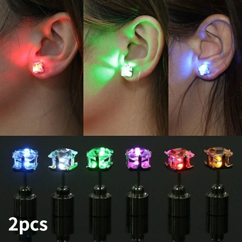 Unique Boys Girls LED Light Bling Studs Earrings Christmas Gift Halloween Party Night Earring Studs Fashion Jewelry