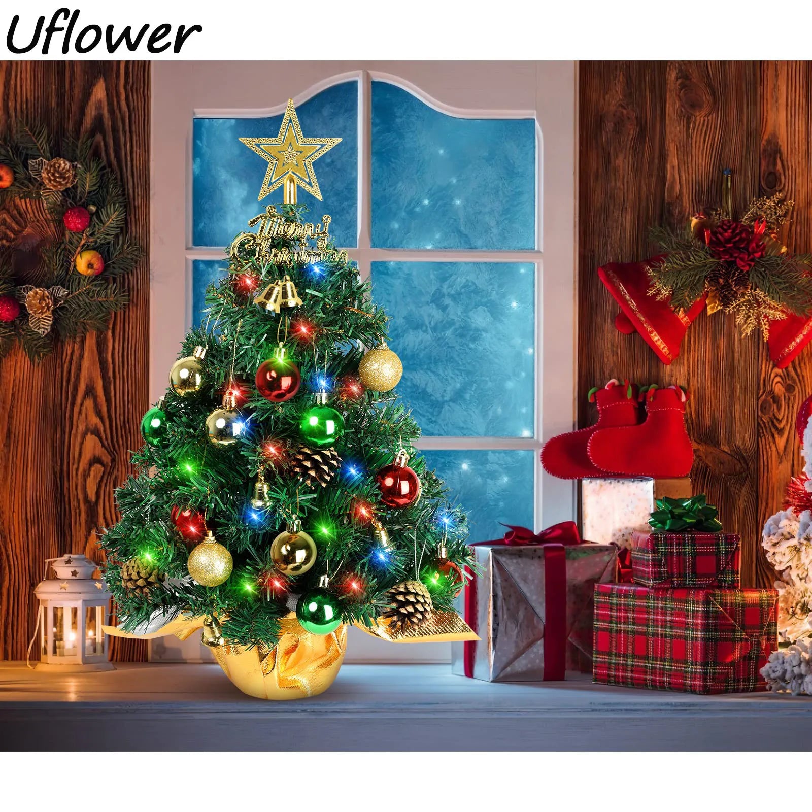 Hot Sale 60cm Christmas Tree Home Decoration PVC Artificial Xmas Ornaments Desktop Christmas Tree Party New Year 2024 With light