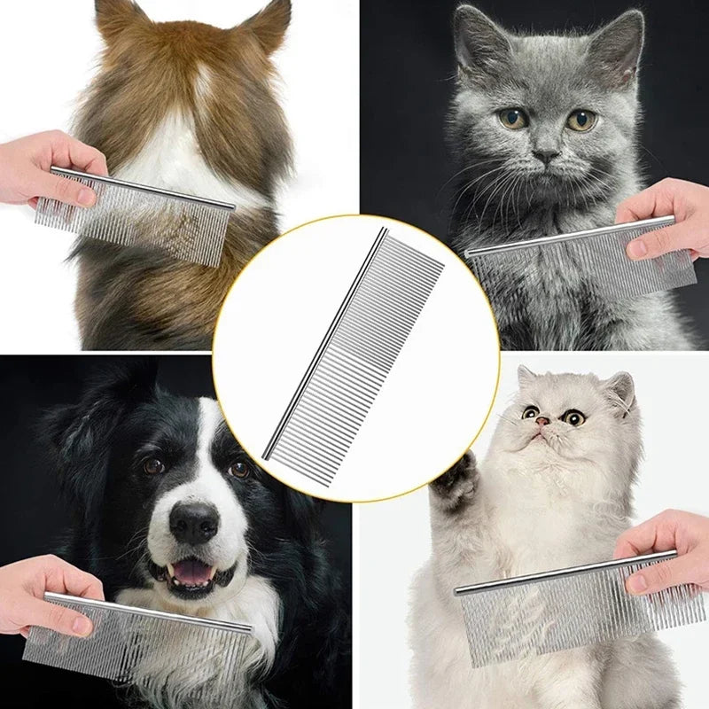 Pet Hair Removal Comb Stainless Steel Pet Grooming Comb Gently Removes Loose Knotted Hair Dog Cat Cleaning Beauty Supplies