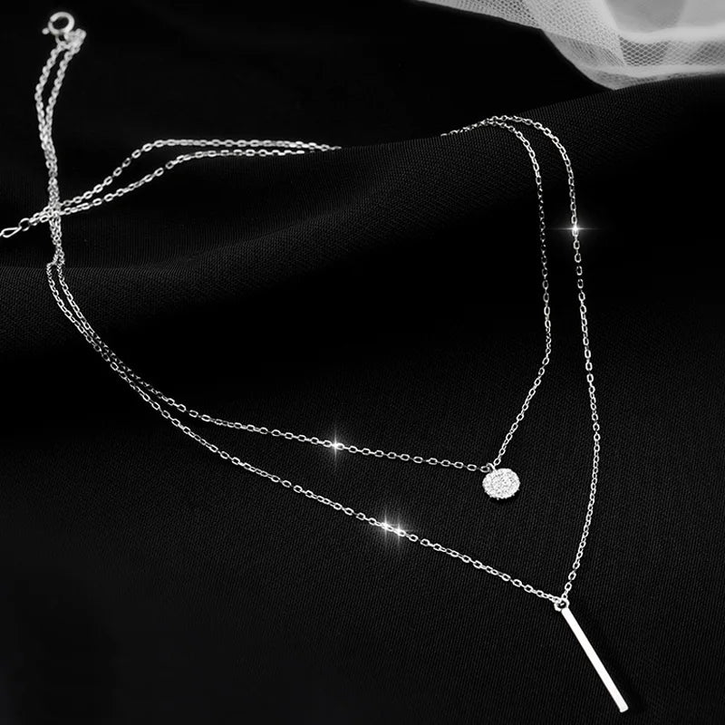 Hot Sale 925 Sterling Silver Long Glitter Diamond Round Double Necklace Ladies Clavicle Chain Exquisite Jewelry Party Wedding Ac