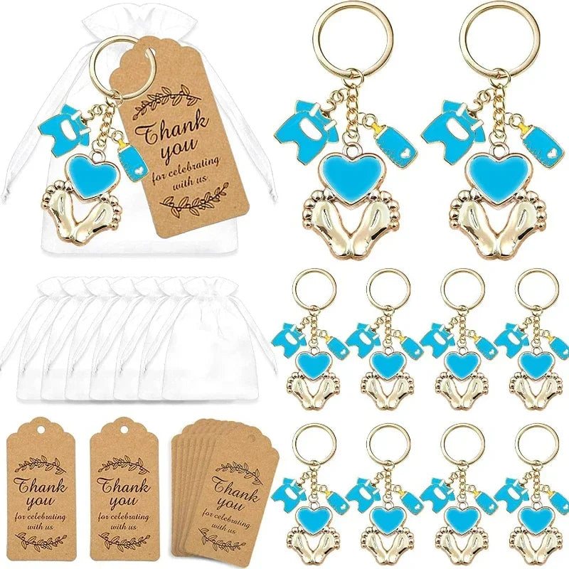 24set Baby Shower Favors Guests Girl Footprint Keychains Thank You Gifts Christening It's A Girl Boy Birthday Party Supplies