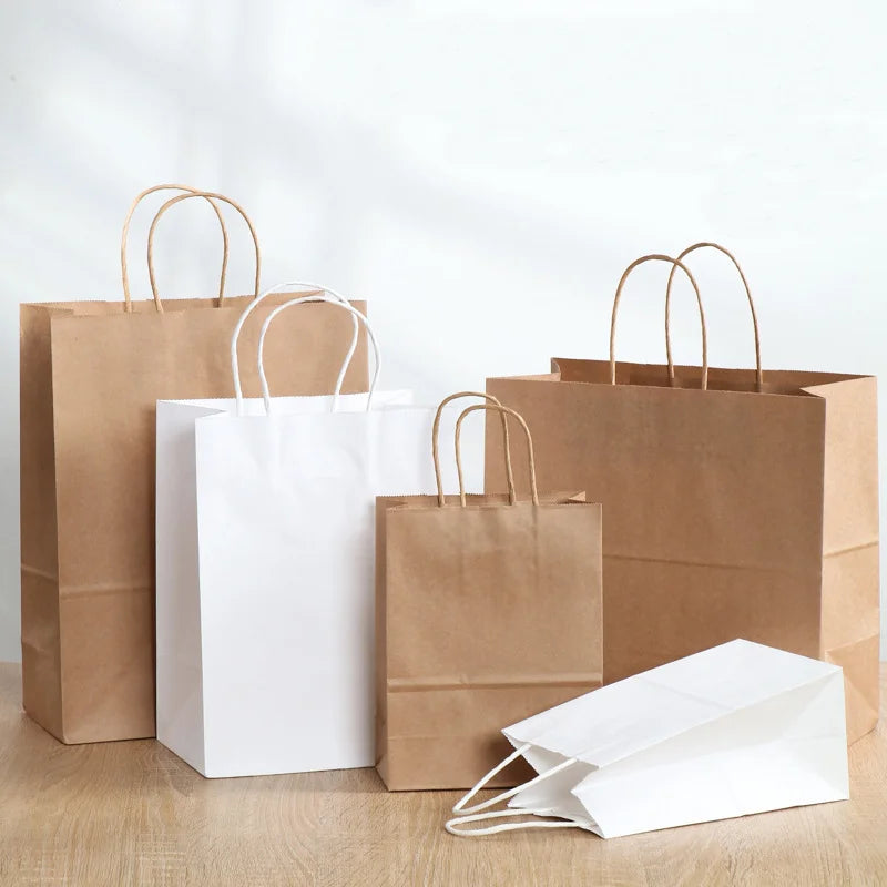 Bulbusbow Kraft Paper Bags with Handles - 10/25/50 pcs Gift Packing Bags for Weddings, Birthdays, and Special Occasions