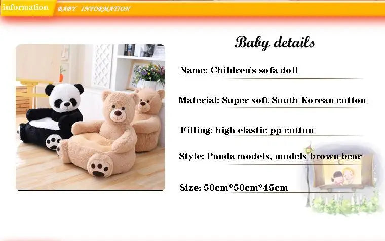 Sofa Cover Cartoon Children Plush Seat Sofa Comfortable Animal Panda Baby Portable Chair Sofa Gift Children Without Interior