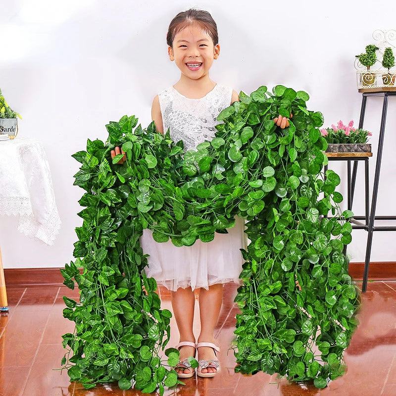 1PC 2.2M Artificial Plants Home Decor Green Silk Hanging Vines Fake Leaf Garland Leaves For Wedding Party Room Garden Decoration