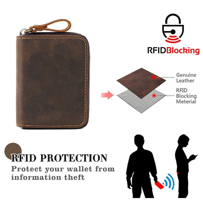 Top Layer Cowhide Airtag Card Bag Retro Genuine Leather RFID Blocking Credit Card Holder Anti-lost Men Women Coin Purse