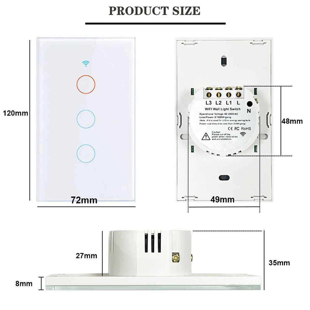 Tuya WiFi Smart Light US Switch 1/2/3/4 Gang Neutral Wire/No Neutral Wire Required Wall Touch Switch Work with Alexa Google Home