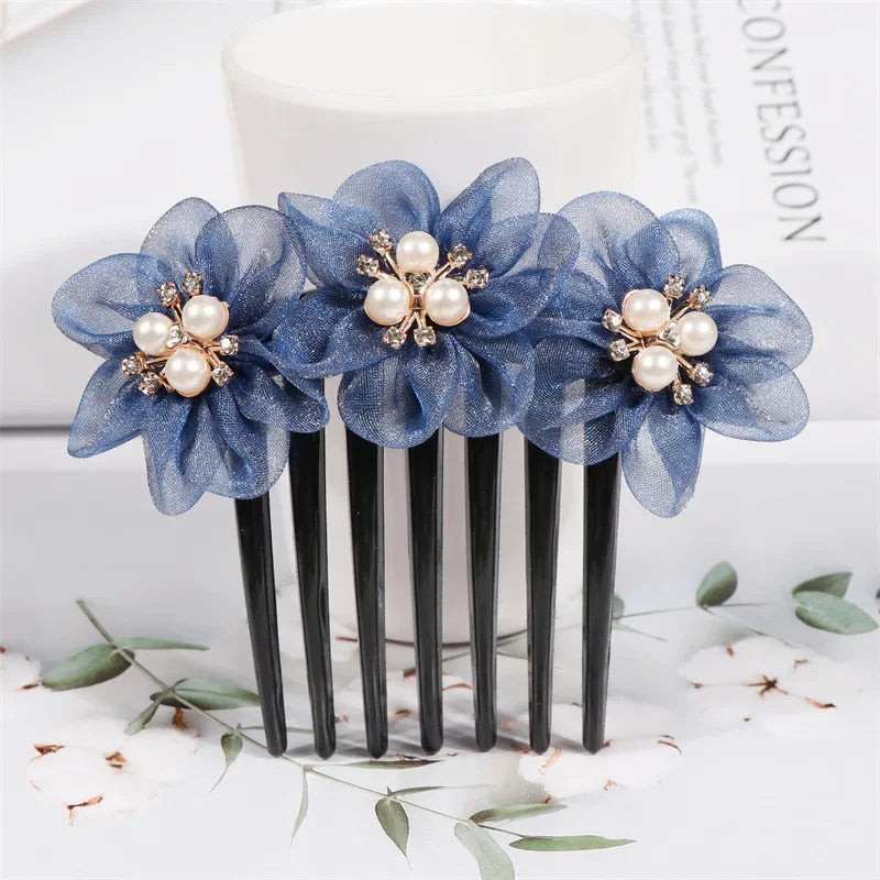 Fashion Flower Inserted Comb Hair Accessories for Women Retro Elegant Silk Seven Tooth Hairpin Mom's Headwear Tiara Hair Clips