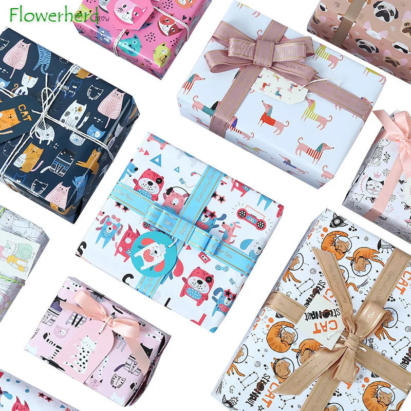 10/5pcs Cat Dog Pet Supplies Wrapping Paper 50X70CM Christmas Gift Wrapping Paper Flower Packaging for Valentine’s Day Birthday