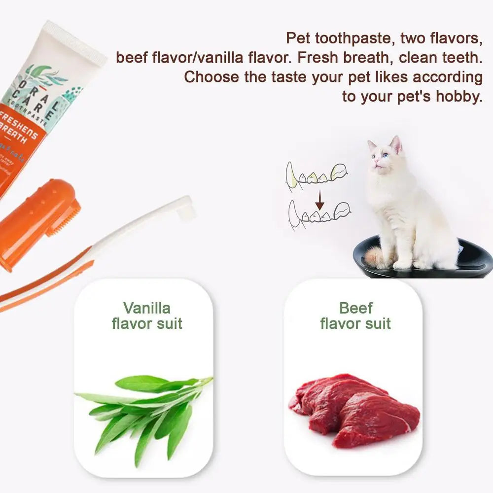 Pet Healthy Edible Toothpaste With Toothbrush Small Dog Cats Mouth Teeth Cleaning Care Vanilla Beef 2 Taste Pet Care Accessories