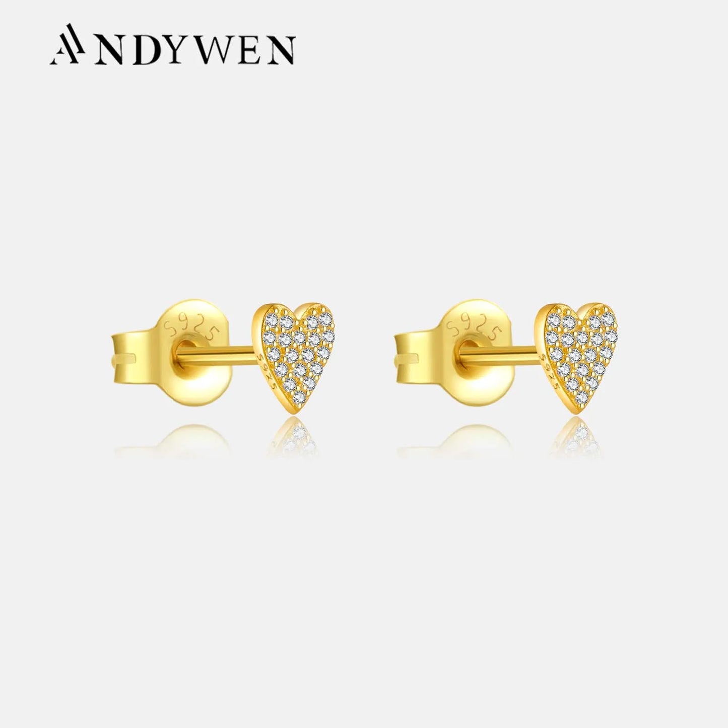 ANDYWEN 100% 925 Sterling Silver Love Zircon Heart Stud Earring Piercing Luxury Fine Jewelry 2024 Valentiens Gift For Party