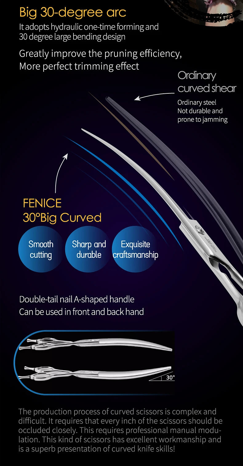 Fenice Pet Grooming Scissors 6/6.5/7/7.5 inch Professional Cutting Curved Thinning Chunker Shears For Pet Groomers Household Use