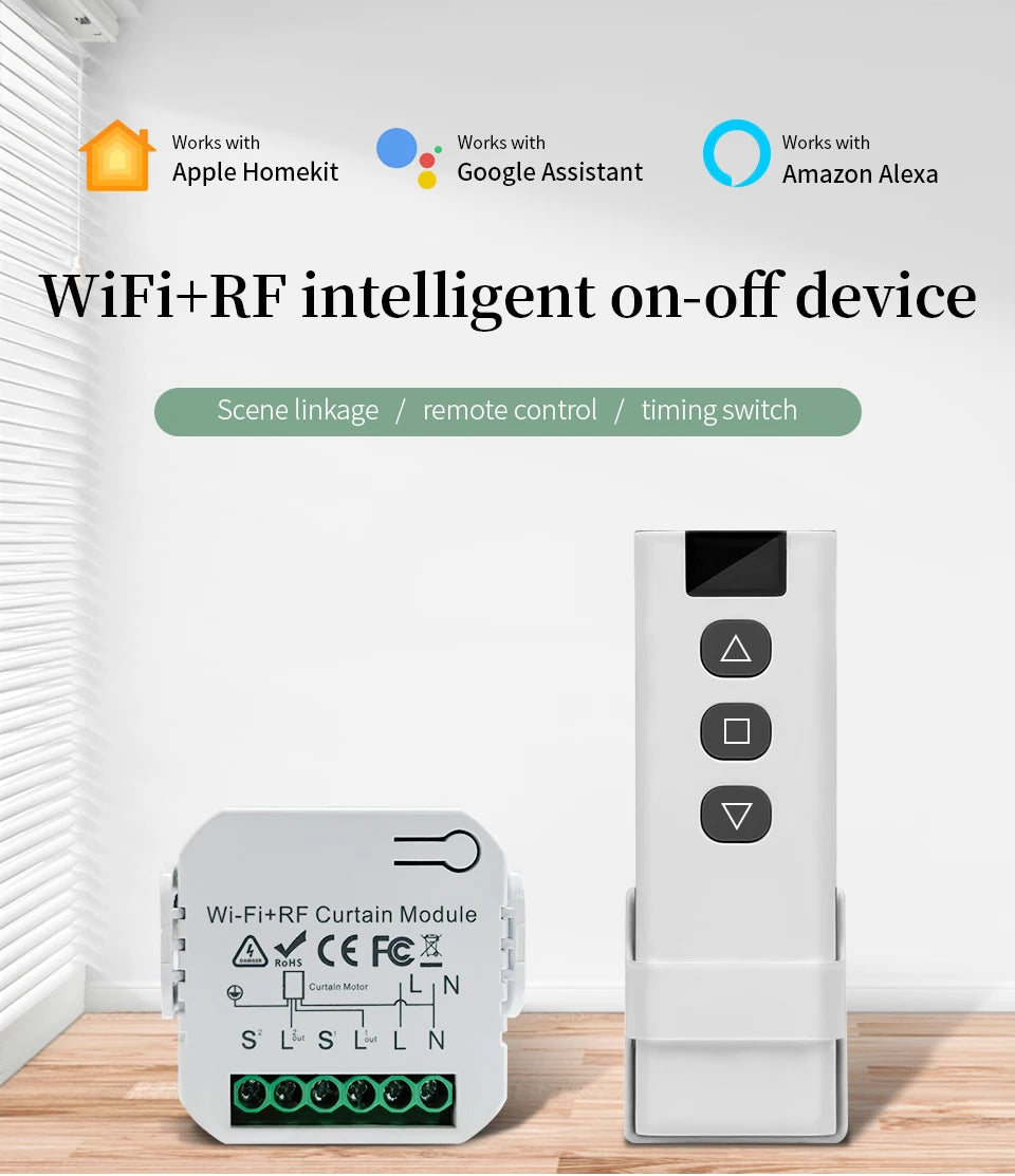 مفتاح ستارة Tuya Smart WiFi مع مصراع دوار للتحكم عن بعد RF433MHz لتطبيق Smart Life ودعم Google Home Alexa