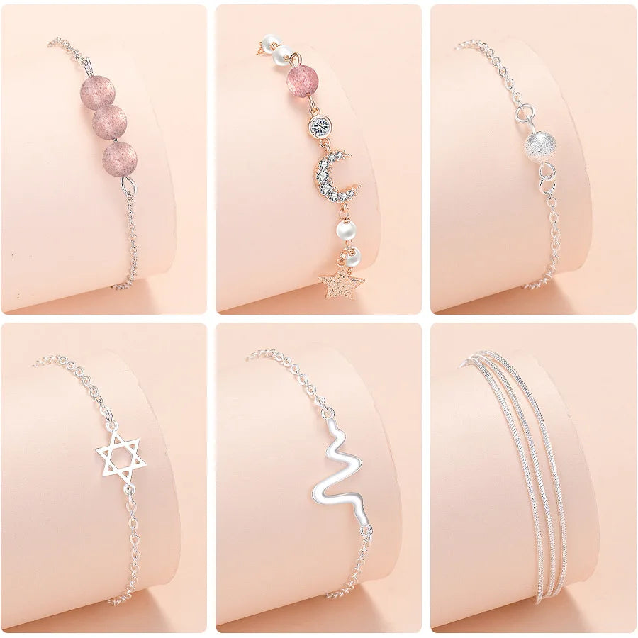 925 Sterling Silver Women Heart Star Chain Bracelet For Women Luxury Jewelry Jewellery Gifts Christmas  GaaBou