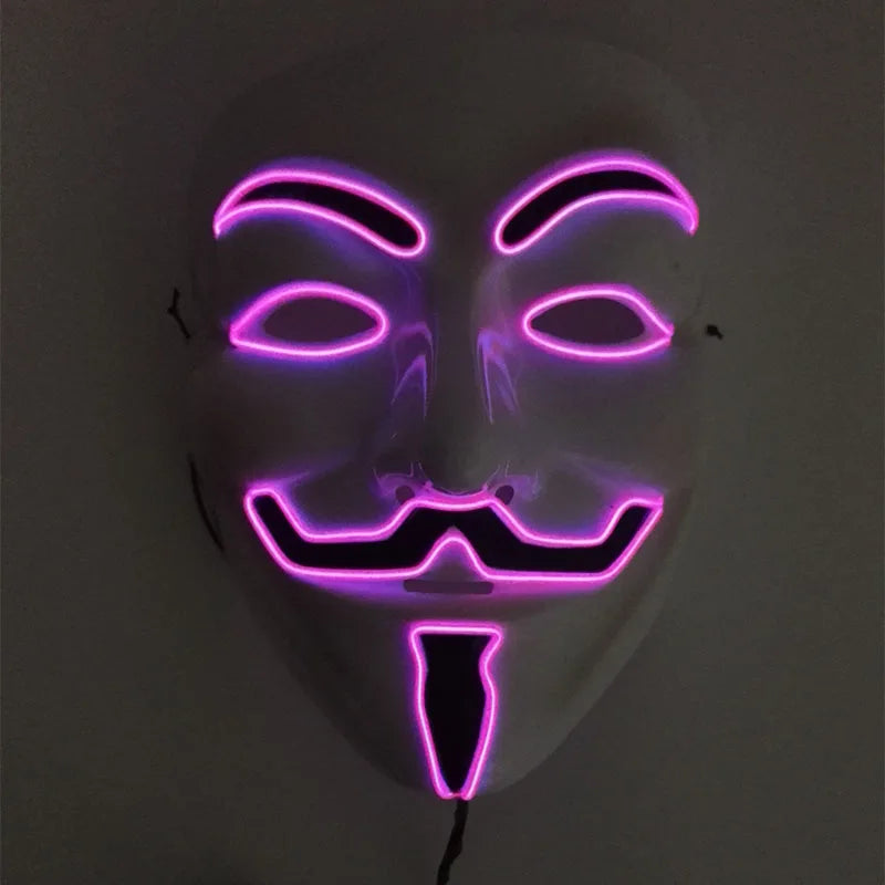 قناع LED Hacker V Vendetta الساخن لعام 2024 للبالغين قناع LED مضيء مضيء لحفلات التوهج إكسسوارات قناع الهالوين ديكور