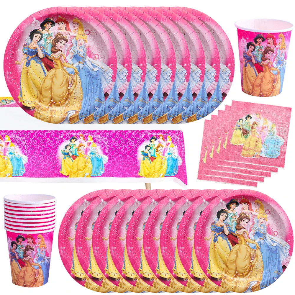 Disney Princess Birthday Party Decoration 2 Style Mix Paper Plates Cups Napinks Supplies Cinderella Belle Balloons Baby Shower