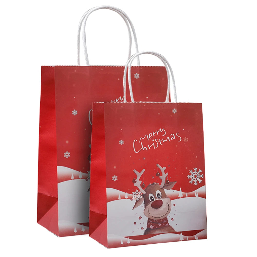 Christmas Kraft Paper Bags 2024 New Year Cute Santa Claus Gift Box Holiday Party Children Candy Cookie Packaging Bag with Handle