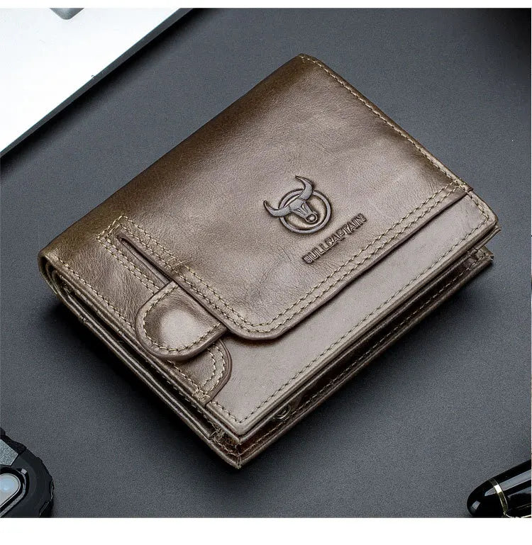 Vintage RFID Men's Wallet Cowskin Genuine Leather Short Wallets Male Cowhide Zipper Coin Pocket Man Purse with Card Holder